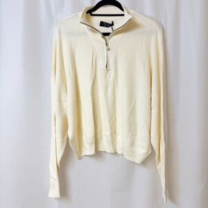 Brunette The Label Half-Zip Ribbed Knit Popover Sweater Cream 2XL/3XL NWT